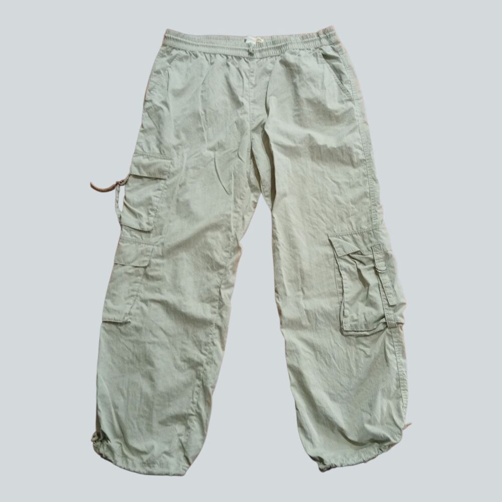 C&C California Womens Cargo Pants L Beige Khaki Nylon Blend Drawstring Utility
